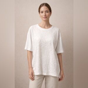 Pure Jill Embroidered Cotton Elbow Sleeve Top – Medium Petite